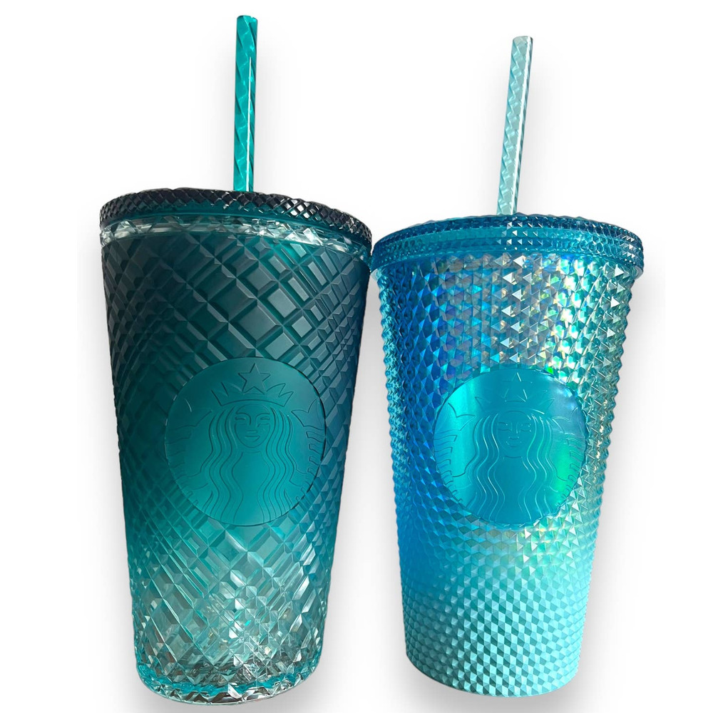 Starbucks 2023 Winter Blue Studded & Green Jeweled Ombre 16 oz Cold Cup Tumbler - Picture 2 of 14